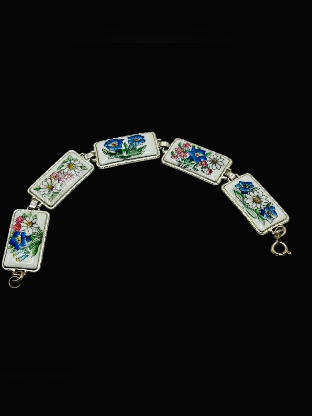 Vintage Czech Enamel Floral Panel Bracelet